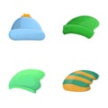 Warm hat icons set cartoon vector. Different winter hat