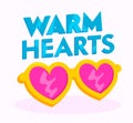 Warm Hearts Banner or Icon. Heart Shaped Pink Sunglasses Isolated on White Background. Cute Badge or Sticker