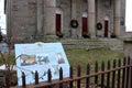 Old stone church covered with Christmas cheer, downtown Portsmouth, new Hampshire, 2018