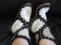 Warm, homemade, knitted boots
