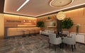 Warm Hotel Lobby with Wood Wall