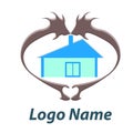 Warm house logo design vector. Comfortable blue house icon.Vector illustration with place for logo name Royalty Free Stock Photo