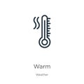 Warm icon. Thin linear warm outline icon isolated on white background from weather collection. Line vector sign, symbol for web