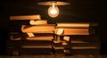 Warm incandescent light illuminates a stack of old books with bookmarks, evoking concepts of knowledge, wisdom, education, and Royalty Free Stock Photo