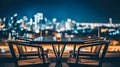 A warm and inviting ambiance, Outdoor coffee shop table with breathtaking cityscape views, Generative AI