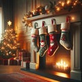 Cozy Christmas Eve by the Fireplace, AI Generated Royalty Free Stock Photo