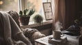 a warm and inviting home office bathed in soft, natural light Royalty Free Stock Photo