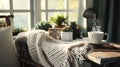 a warm and inviting home office bathed in soft, natural light