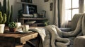 a warm and inviting home office bathed in soft, natural light