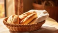 Freshly Baked Bread in Basket, AI Generated Royalty Free Stock Photo