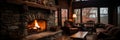 Warm and inviting living room with crackling fireplace in a charming home, creating cozy ambiance Royalty Free Stock Photo