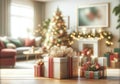 Cozy Christmas Living Room Interior with Decorated Tree and Gifts, AI Generated Royalty Free Stock Photo