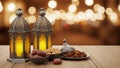 Ramadan Iftar Table Setting with Lanterns and Dates Royalty Free Stock Photo