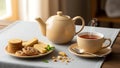 Cozy Tea Time: Hot Tea, Biscuits, and Cookies Royalty Free Stock Photo