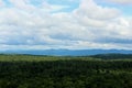 Peaceful scene with lush green of trees on mountainside with beautiful blue skies abovee