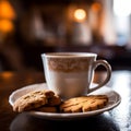 Freshly Brewed Coffee with Biscotti on Saucer