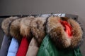 Warm jackets with fur collars Royalty Free Stock Photo