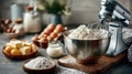 Baking Essentials with Mixer and Ingredients for Homemade Pastry Royalty Free Stock Photo