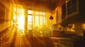 Warm Kitchen Sunlight Through Curtain Window Royalty Free Stock Photo