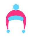 Warm Knitted Pink Hat with Blue Pompom and Ears