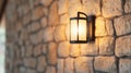 Warm light emanating from a rustic wall sconce, adding to the inviting atmosphere of a cozy cabin interior with a stone Royalty Free Stock Photo
