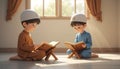 Two children read the holy qur'an together in a peaceful and sunlit room Royalty Free Stock Photo