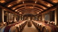 Warm Light Illuminating Large Wine Barrels in Premium Cellar Setting Royalty Free Stock Photo