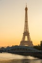 Warm light of sunrise on the Eiffel Tower, Paris, France