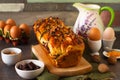 Warm loaf of chocolate and oranges braided bread Royalty Free Stock Photo