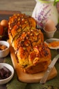 Warm loaf of chocolate and oranges braided bread Royalty Free Stock Photo