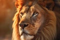 Male lion portrait at sunset