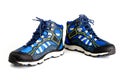 Warm men`s sports-style boots with a waterproof surface, with laces. Background for sports and hiking shoes