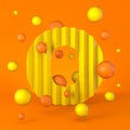 Warm minimal yellow sparkling font Letter O 3D