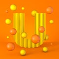 Warm minimal yellow sparkling font Letter U 3D