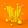 Warm minimal yellow sparkling font Letter V 3D