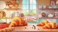 Warm Morning Ambiance with Fresh Croissants in Cozy Kitchen Interior