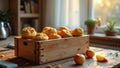 Warm morning light on freshly baked muffins and apples in cozy kitchen setting Royalty Free Stock Photo