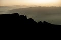 Warm mountain sunset, above high peaks