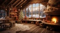 A Winter Christmas cabin interior Royalty Free Stock Photo