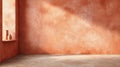 Warm Ochre Wall Textured Interior With Soft Sunlight Streaming Through Window Creating Shadows Royalty Free Stock Photo