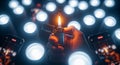 Warm lighter flame contrasting cool smartphone LED lights representing nostalgia versus modern technology Royalty Free Stock Photo