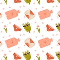 Warm and panties and other supplies in period seamless pattern Royalty Free Stock Photo