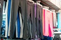 Warm pants were hung on the clothesline for sale in the clothing market