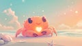 Warm pastel illustration of a tiny crab with a shell in a serene beach setting Royalty Free Stock Photo