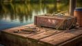 Serene Afternoon on Rustic Dock with Fathers Day Card Royalty Free Stock Photo