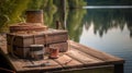 Serene Afternoon on Rustic Dock with Fathers Day Card Royalty Free Stock Photo