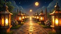 Warm Ramadan lanterns illuminating a pathway Royalty Free Stock Photo
