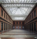 Beautiful glass-covered hall of the National Palace, the seat of the Mexican government. The Palace is located in the Plaza de la Royalty Free Stock Photo