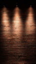 Warm Red Rustic Brick Wall Background With Three Spotlights Casting Soft Shadow Effects Atmospheric Lighting Dark Upper Area Royalty Free Stock Photo