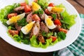 Warm salad with chicken liver, green beans, eggs, tomatoes Royalty Free Stock Photo